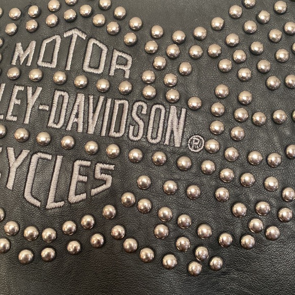 Black smooth grain leather jacket, Harley Davidson, sz L - Picture 9 of 14